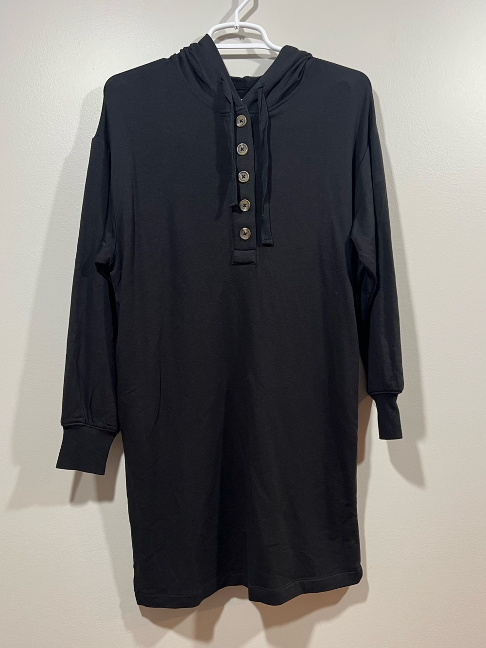 Lou & Grey Black Hooded Signaturesoft Button-Front Dress Size XS